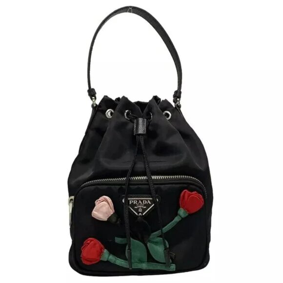 Prada Handbags - 100% Authentic PRADA Duetto Black Green Multi Nylon Leather Tote Bag 984-102024